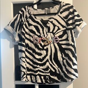 New Directions Zebra Print Graphic Tee Size XL | “Brave” Statement Top